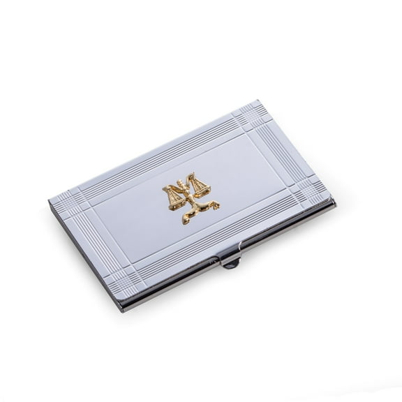 Silver Plated Business Card Case with Gold Plated "Legal" Emblem.