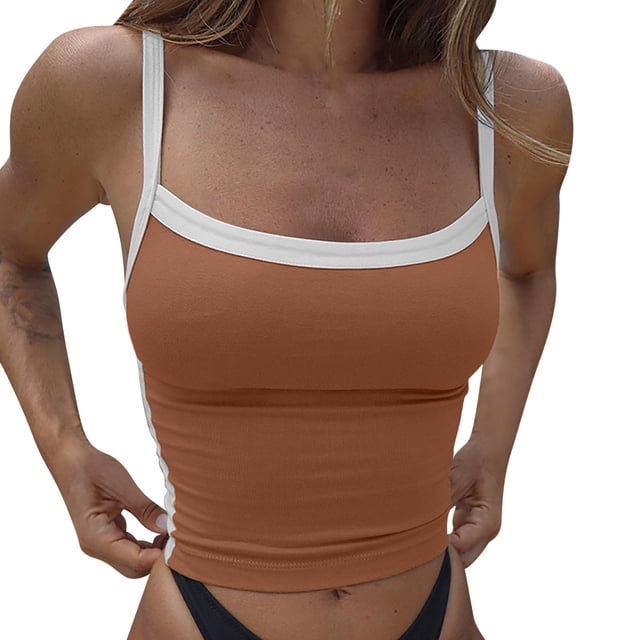 Débardeurs Camisole pour Femmes Tendance Été Col Sans Manches Entraînement Décontracté Basique Café L