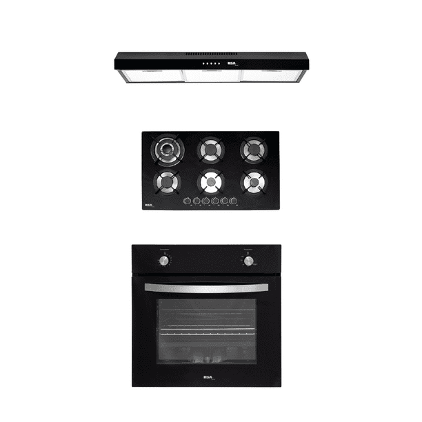 Combo DISA HOME Parrilla a Gas 6 Quemadores Cristal Templado, Campana Extractora de Pared Negro Mate Disa Home 40-11-0-014