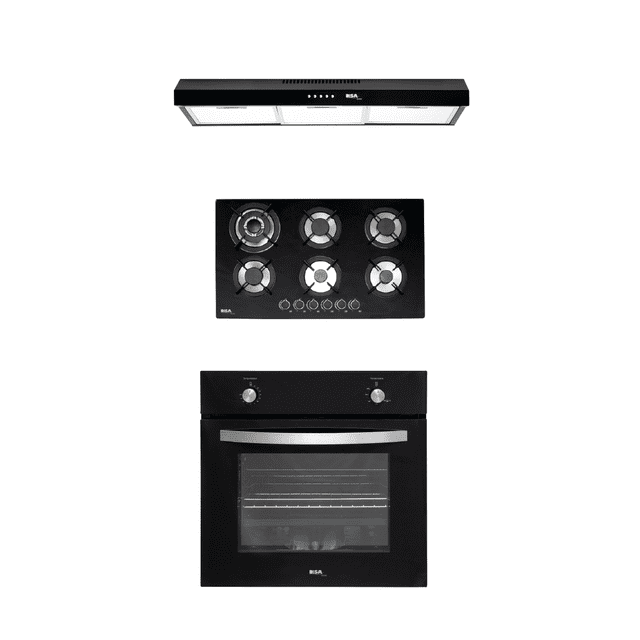 Combo DISA HOME Parrilla a Gas 6 Quemadores Cristal Templado, Campana Extractora de Pared Negro Mate Disa Home 40-11-0-014