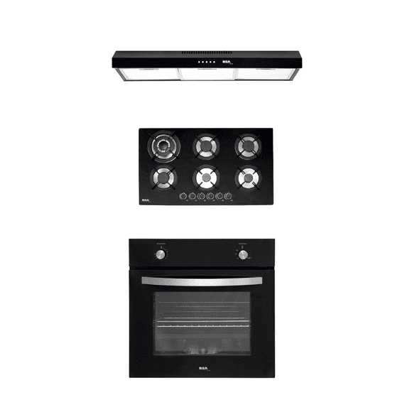 Combo DISA HOME Parrilla a Gas 6 Quemadores Cristal Templado, Campana Extractora de Pared Negro Mate Disa Home 40-11-0-014