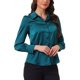 thumbnail image 4 of CAMISAS DE BOTONES PARA MUJER INSPIRADAS CHIC, CON MANGAS PUFF, VINTAGE, DE SATÉN, BLUSA PARA TRABAJAR, TALLA M, VERDE LAGO, 4 of 6