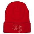 thumbnail image 5 of Glitter Happy Holiday Embroidered Long Knitted Beanie - Red OSFM, 5 of 5