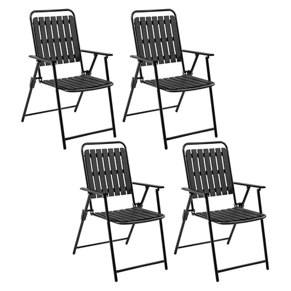 REKHH Folding Patio Chair Set of 4, Outdoor Dining Chair with Armrests, Plastic Patio Chair for Porch, Deck, Garden, Backyard, No Assembly Black