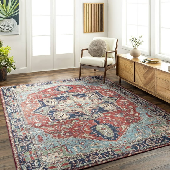 Mark&Day Area Rugs, 8x10 Vosges Traditional Bright Red Area Rug, Red Blue Green Carpet for Living Room, Bedroom or Kitchen (7'6" x 9'6")