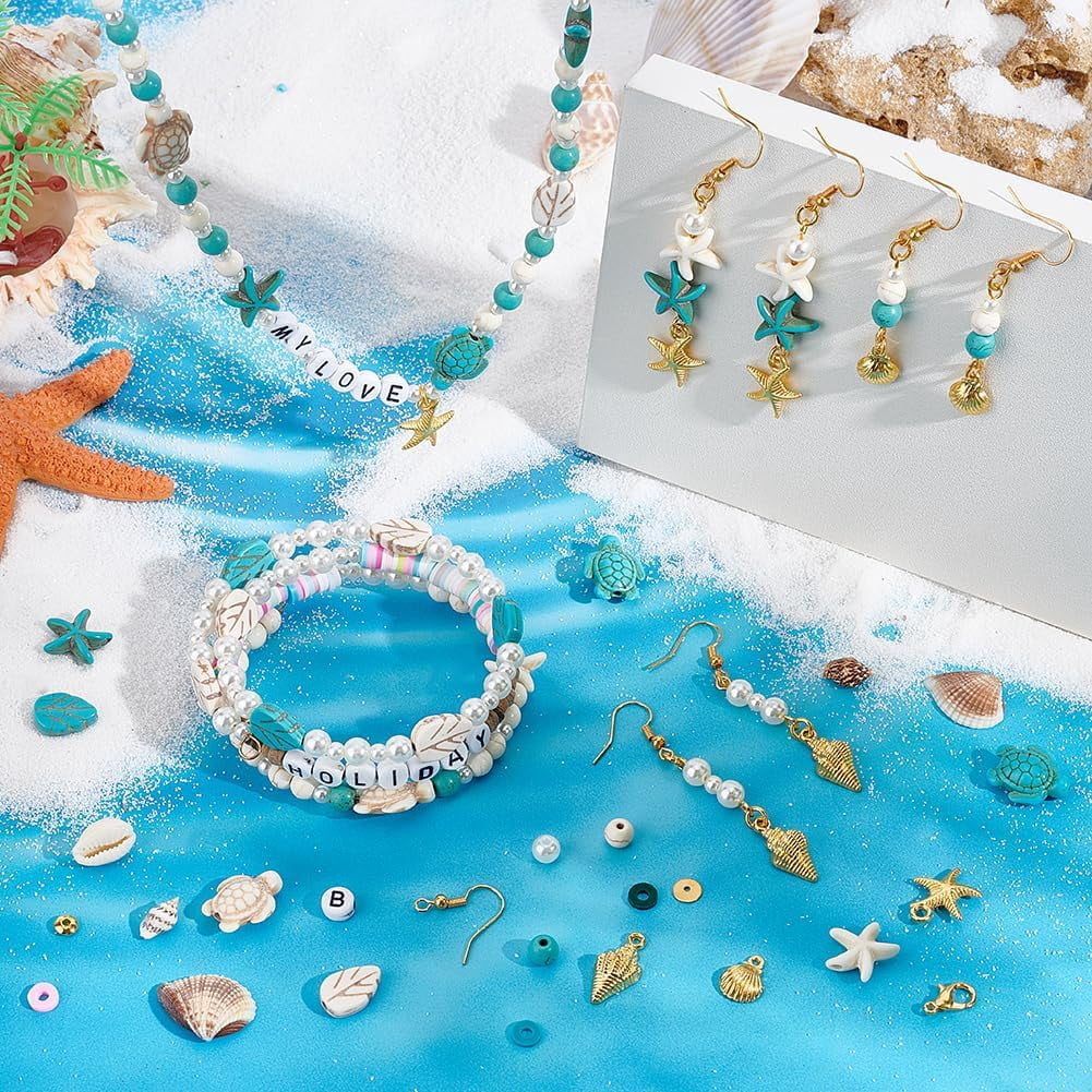 PH 3110pcs Ocean Earrings Making Kit Polymer Clay Beads Natural Shell Beads Wooden Beads Turquoise Beads Metal Spacer Beads Earring Hooks for Earrings Summer Jewelry Craft Making colorful DIY