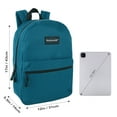 thumbnail image 3 of Classic Solid Color 17 Inch Backpack with Front Zipper Accessory Pocket, Dual Zipper Closure & Padded Shoulder Straps for Work, Office, Gym, Sports, Travel, Commute & Recreation in Ocean Blue, 3 of 6