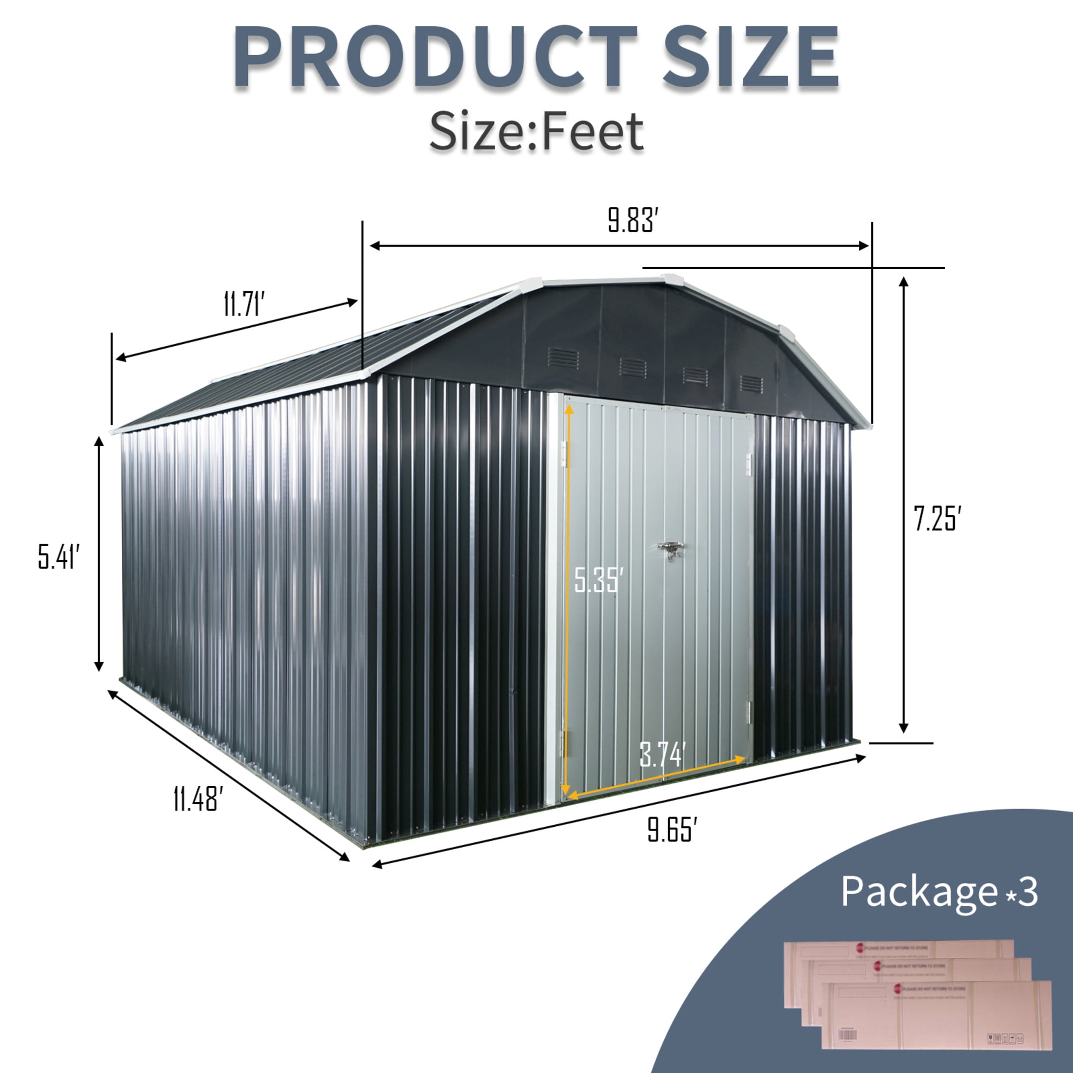 Noble House 10x12 FT Outdoor Metal Storage Shed with Arch Roof, Large Iron Backyard Garden Utility Building, Black