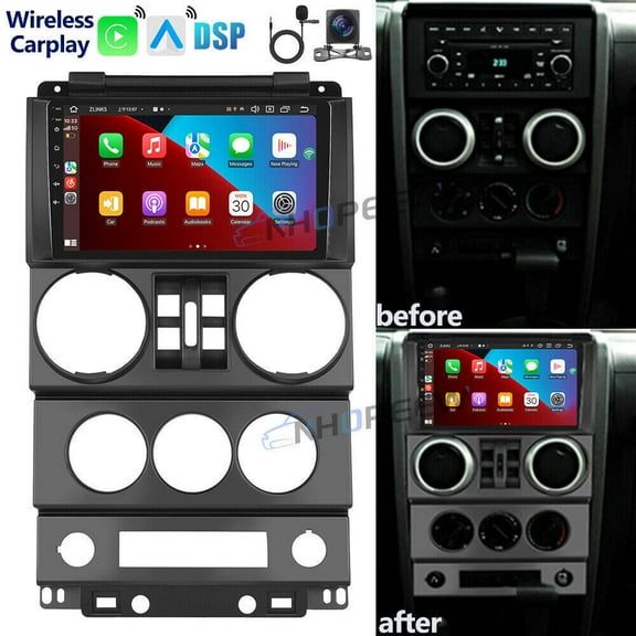 Android 12 Car Stereo Fit for Jeep Wrangler JK 2007-2012, Built-in Wireless CarPlay Car Radio with Android Auto, 9" Touch Screen in-Dash GPS Navigation Support Mirror Link, BT, HiFi, WiFi, AHD Camera
