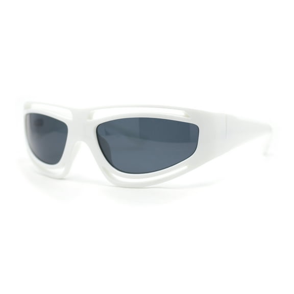 Trendy Vented 90s Sport Wrap Around Thick Arm Plastic Rectangular Sunglasses White - Black