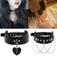 thumbnail image 4 of HOOUN Women Gothic Leather Punk Choker O-Ring Chain Spike Rivet Buckle Collar Necklace-D, 4 of 9