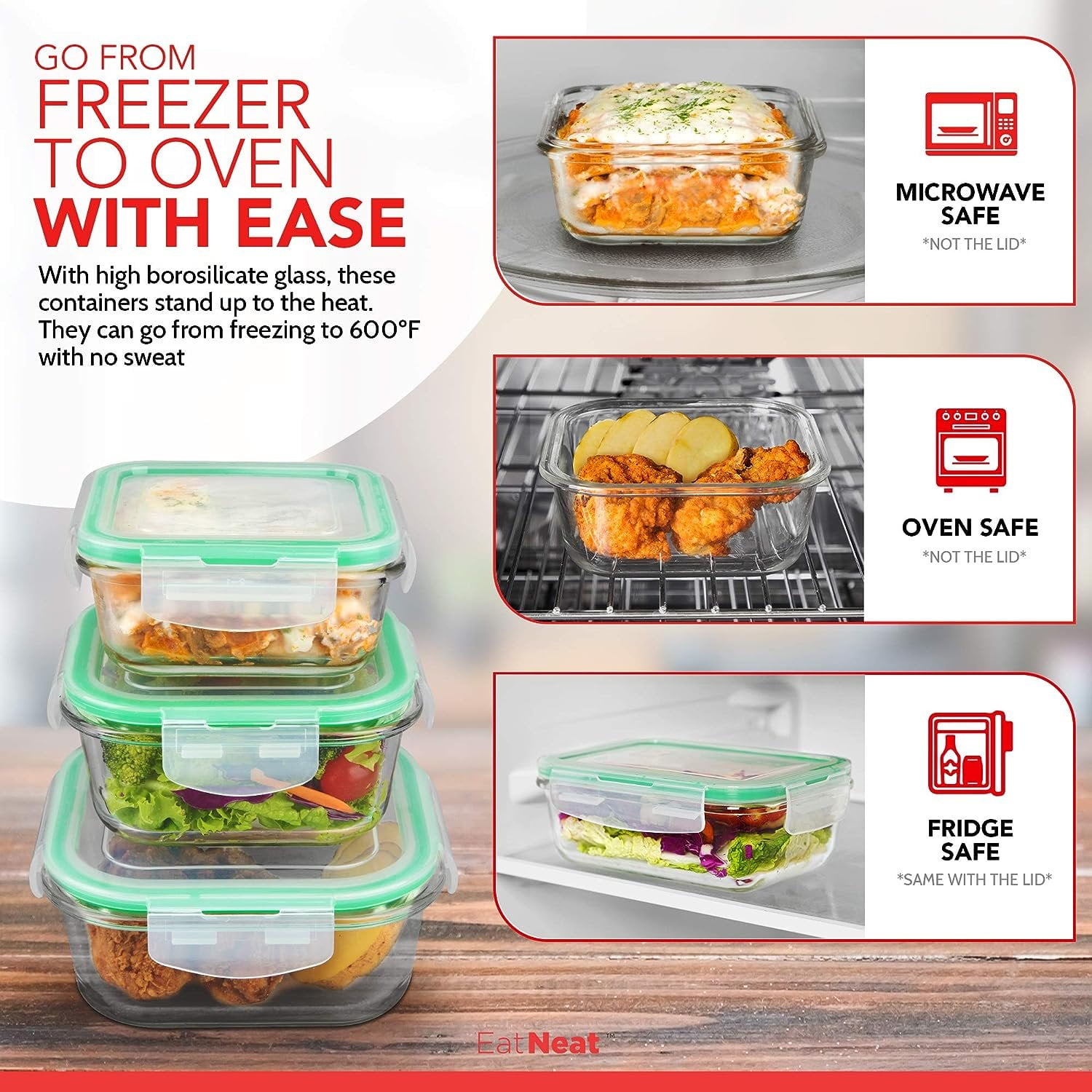 Eatneat 5-Piece Airtight Glass Kitchen Canisters with Glass Lids - Set of 5, Clear