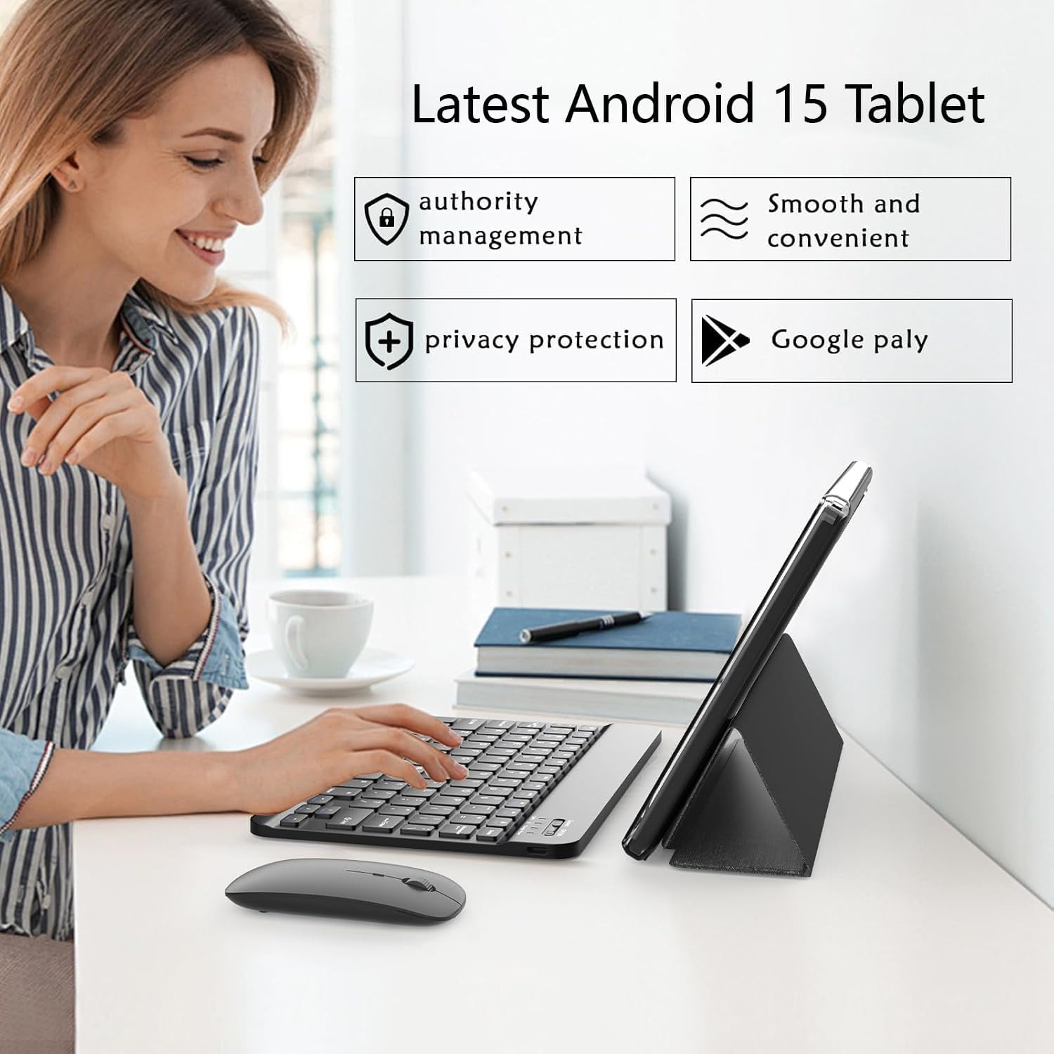 10 inch Android 14 Tablet, 2024 Newest 2 in 1 Tablet with Keyboard/ Mouse/ Case, 8GB RAM+64GB ROM+1TB Expandable Computer Tablets, 1280*800 IPS Screen, 2+8MP Dual Camera, 2.4G/5G Wifi 6 BT 5.0 Tablet