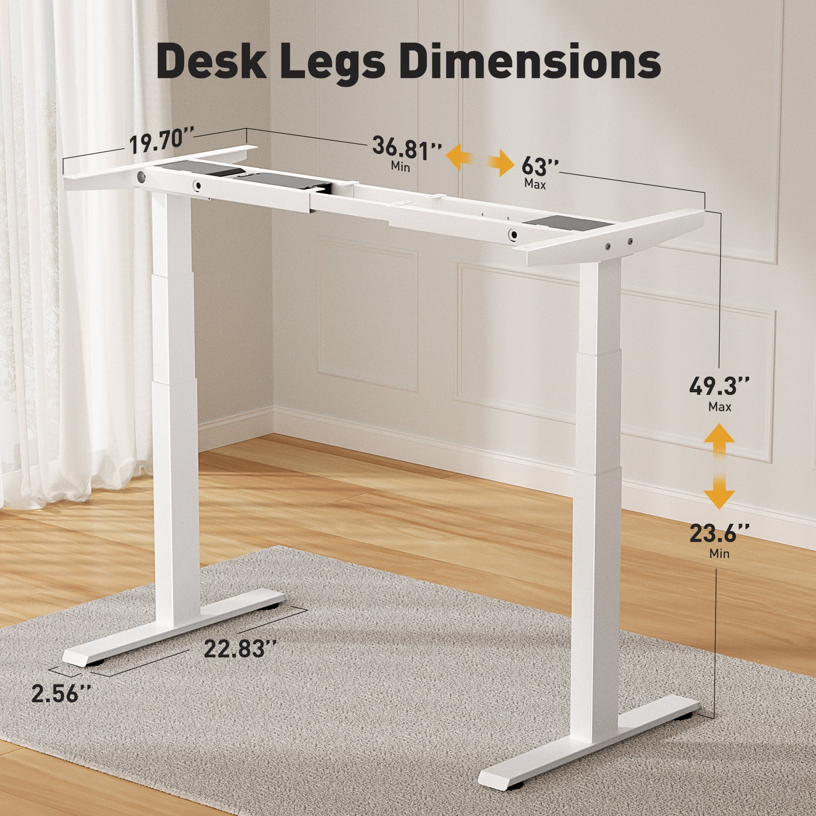 VVENACE Electric Standing Desk Frame, Double Motor Adjustable Stand Up Desk Base, 286 lbs Weight Capacity, Three Section Column Computer Desk for Home and Office (White Frame only)