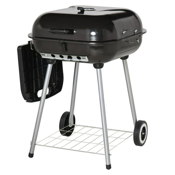 Portable Charcoal Grill 21", BBQ Smoker with Wheels, Adjustable Vents, Black
