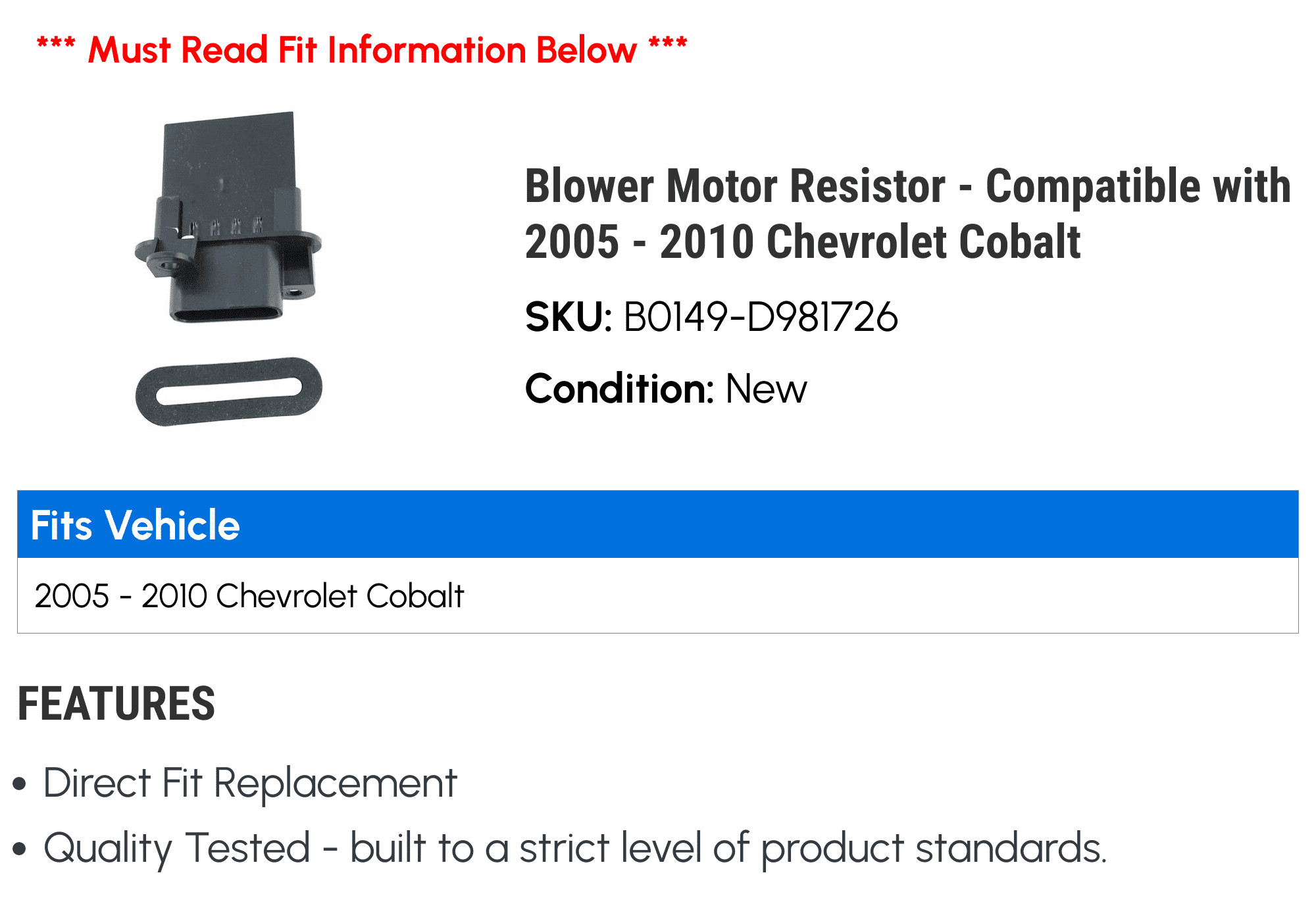 Blower Motor Resistor - Compatible with 2005 - 2010 Chevy Cobalt 2006 2007 2008 2009