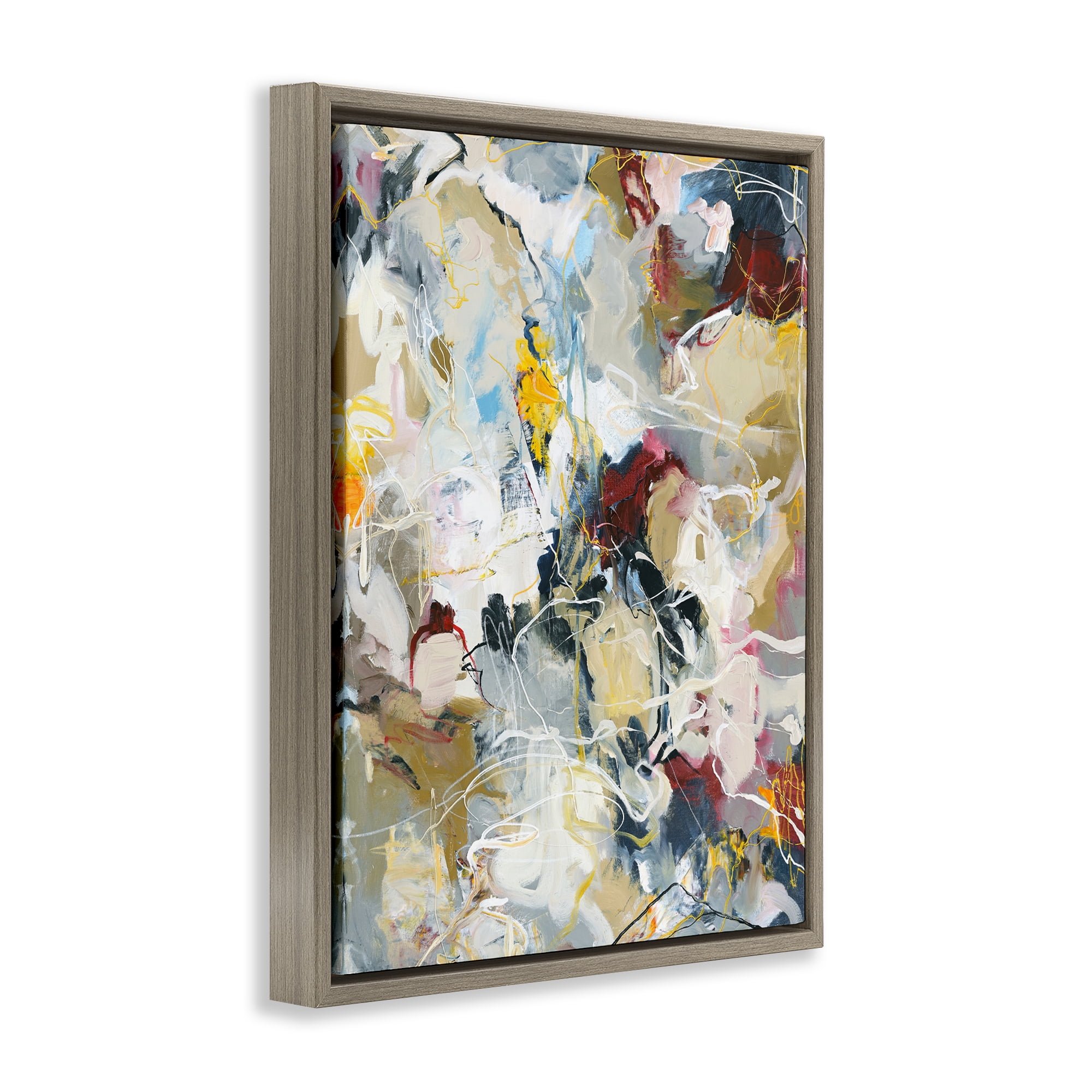 Energetic Frequency Abstract Brown Framed Floater Canvas Wall Art, design by Design Fabrikken