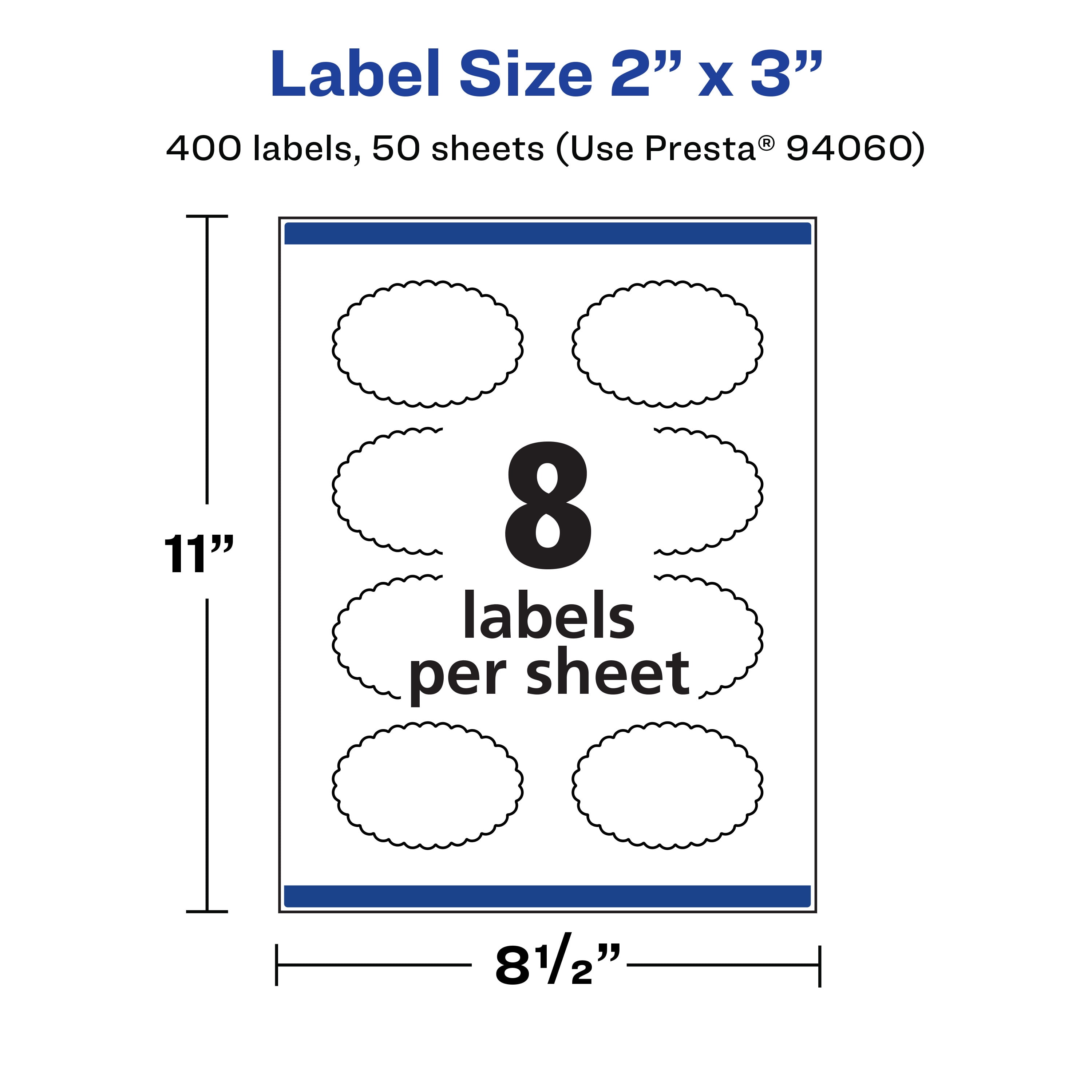 Avery White Oval Scalloped Labels, 2" x 3", 400 Labels