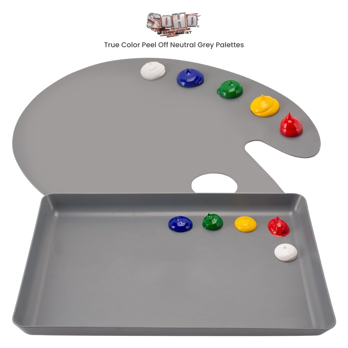 Soho Urban Artist Neutral Gray Artist Paint Palette - Oval Arm Easy Clean Up Palette For Acrylics, No Stains and Paint Peels Off Once Dried - 11.75" x 15.75"