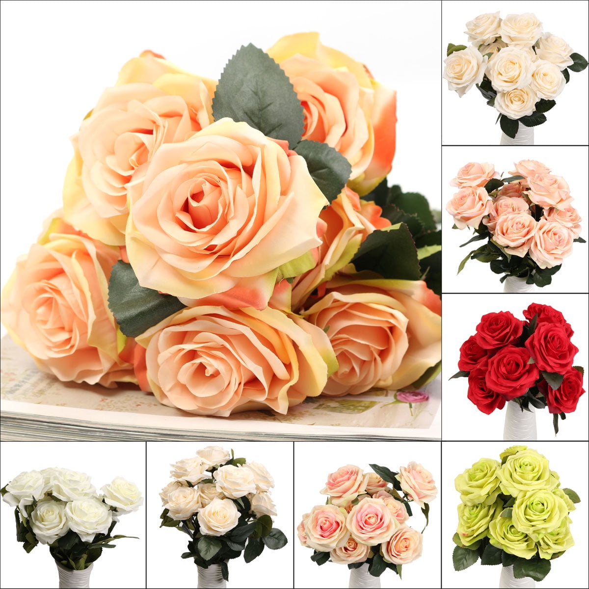10 Head 1 BouquetAartificial Rose Flower Fake Silk Rose Flower Home