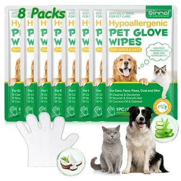 Oimmal Disposable Cleaning Gloves Wipes for Dog and Cat,Grooming Gloves for Pet, Wipes Gloves for Pet Fur Face, Ear, Eye, Paws No Rinse Thick Dog Wipes Gloves 8PCS