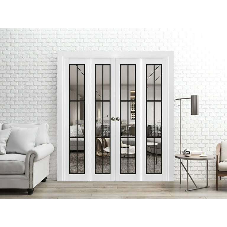 Sliding Closet Double Bi-fold Doors | Lucia 2366 White Silk Clear