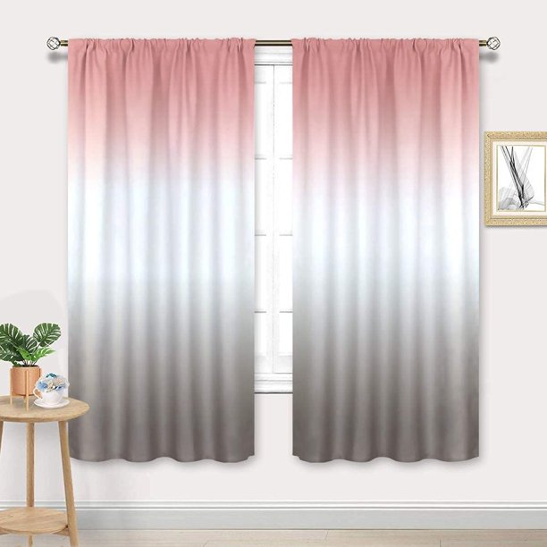 Ombre Blush Pink and Gray Curtains Rod Pocket 42W x 63L Inch Gradient