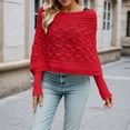 thumbnail image 2 of GBSYEWXS Sweaters For Women Red Boat Neck Long Sleeve Solid Color Hollow-Out Pullover Sweater, 2 of 6