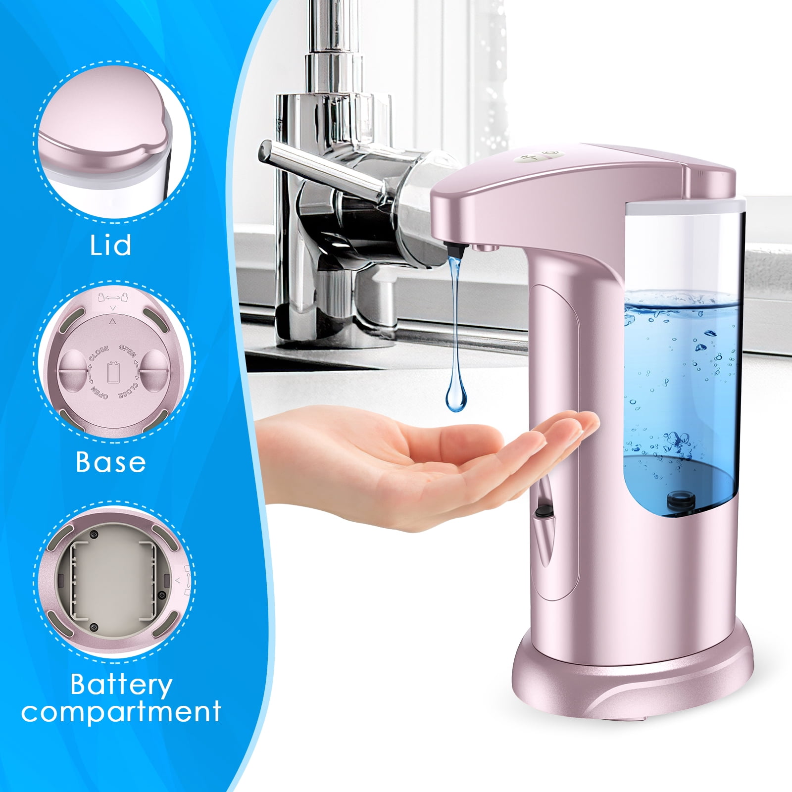AMIR Soap Dispenser Hand Soap Dispenser Waterproof Liquid Soap Dispenser Automatic Soap Dispenser for Kitchen Bathroom Washroom Toilet Facial Cleanser Pink