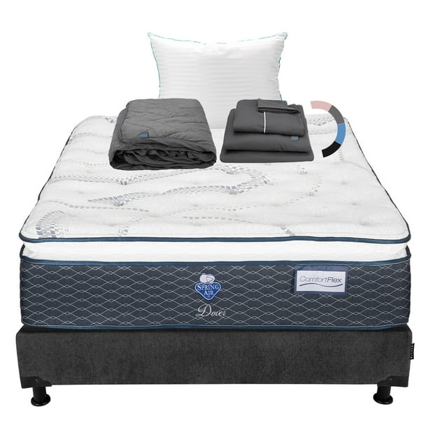 Colchon Dover Matrimonial+Box Base Cama+Almohada Royal+Protector Lux+Sabanas Royal