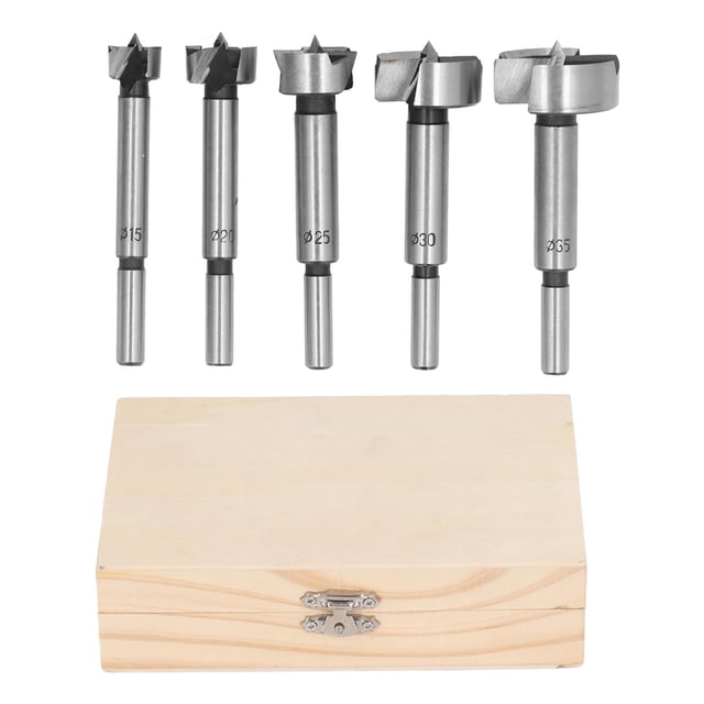 Taladro 5pcs Forstner Bit Bit Reddon Shank 15 mm 20 mm 25 mm 30 mm de 35 mm Kit de Herramienta de Perforación de Agujeros de Agujero