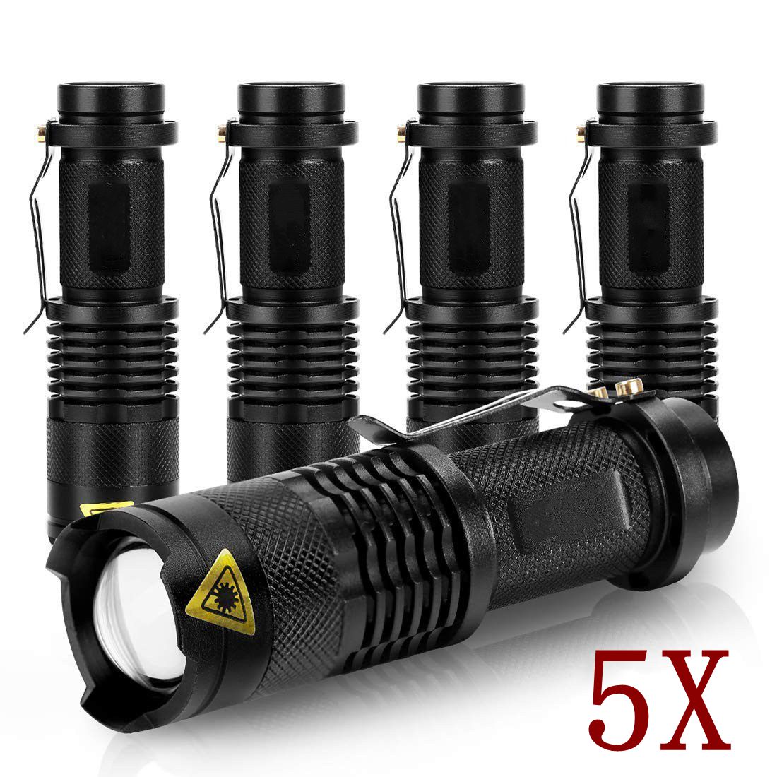 5 Pack 50000LM Mini Flashlights LED Flashlight Adjustable Focus