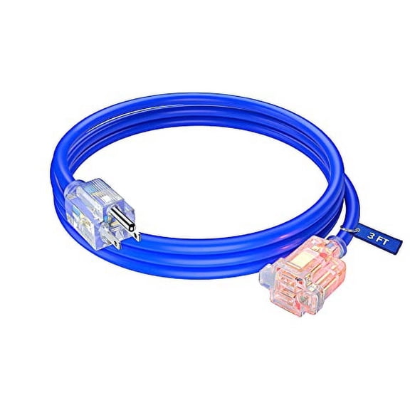 Extension Cord with Lighted Power Indicator l 3 Feet l (Blue) 16 Gauge, SJTW, Heavy Duty Indoor Extension Cord