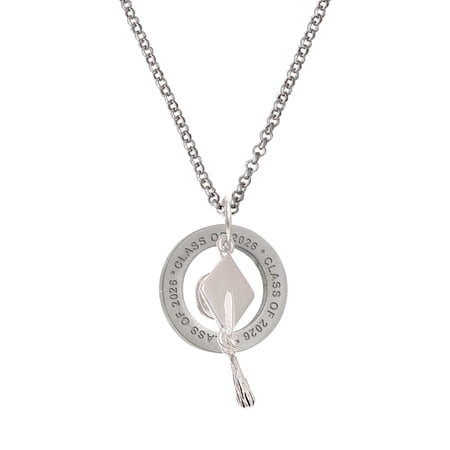 Delight Jewelry Silver-tone 3-D Graduation Hat - Class of 2026 Affirmation Ring Necklace, 23"