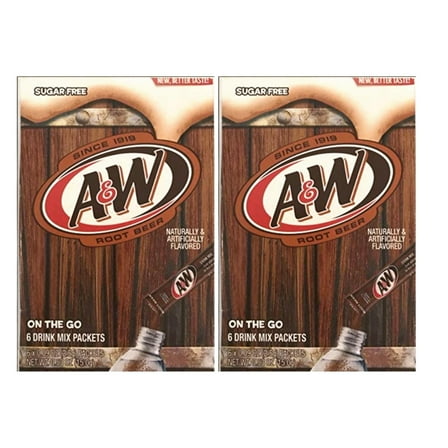 A&W Singles To Go Powder Packets - Sugar-Free, Non-Carbonated Root Beer Water Drink Mix (2 Boxes with 6 Packets Each - 12 Total Servings) for Lunch Picnic Gym Quick Easy & Healthy Pop Soda Treat