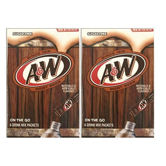 A&W Singles To Go Powder Packets - Sugar-Free, Non-Carbonated Root Beer Water Drink Mix (2 Boxes with 6 Packets Each - 12 Total Servings) for Lunch Picnic Gym Quick Easy & Healthy Pop Soda Treat