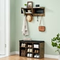 thumbnail image 3 of Industrial Wall Mounted Hall Tree Coat Rack and Shoe Bench Set – 5 Hooks, 8 Storage Cubbies, Blackboard – Space-Saving Entryway Organizer for Hallway or Bedroom – Vintage Color, 31.5 Inches, 3 of 8
