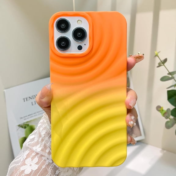 for iPhone 13 Pro Max Case Wave Gradient Silicone Phone Case Slim Soft Anti-Scratch Shockproof Full Body Protection Cover -Orange Yellow