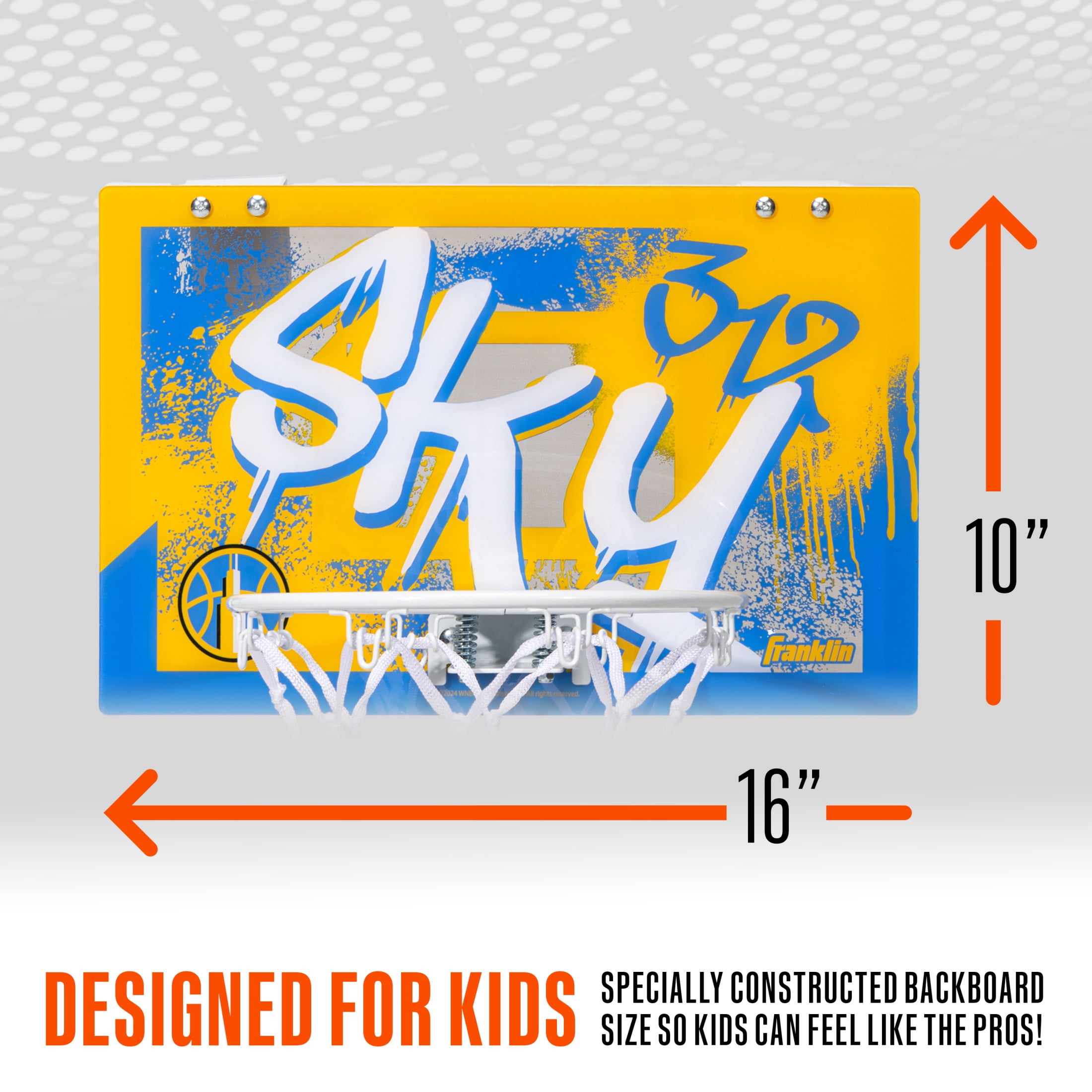 Franklin Sports WNBA Chicago Sky Over the Door Basketball Hoop - Kids Indoor Basketball Hoop with Mini Ball - WNBA Fan Shop Mini Hoop for Bedroom + Office