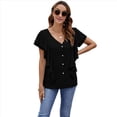 thumbnail image 3 of Blusas Informales Elegantes para Mujer, Blusas con Cuello en V, Botones y Mangas con Volantes. Negro XXL, 3 of 10