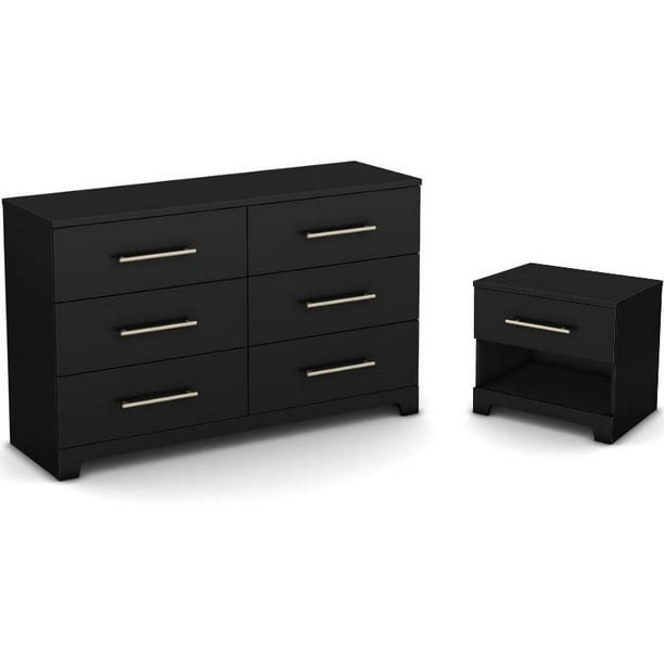 Modern 1 Drawer Nightstand and 6 Drawer Double Dresser Set in Pure