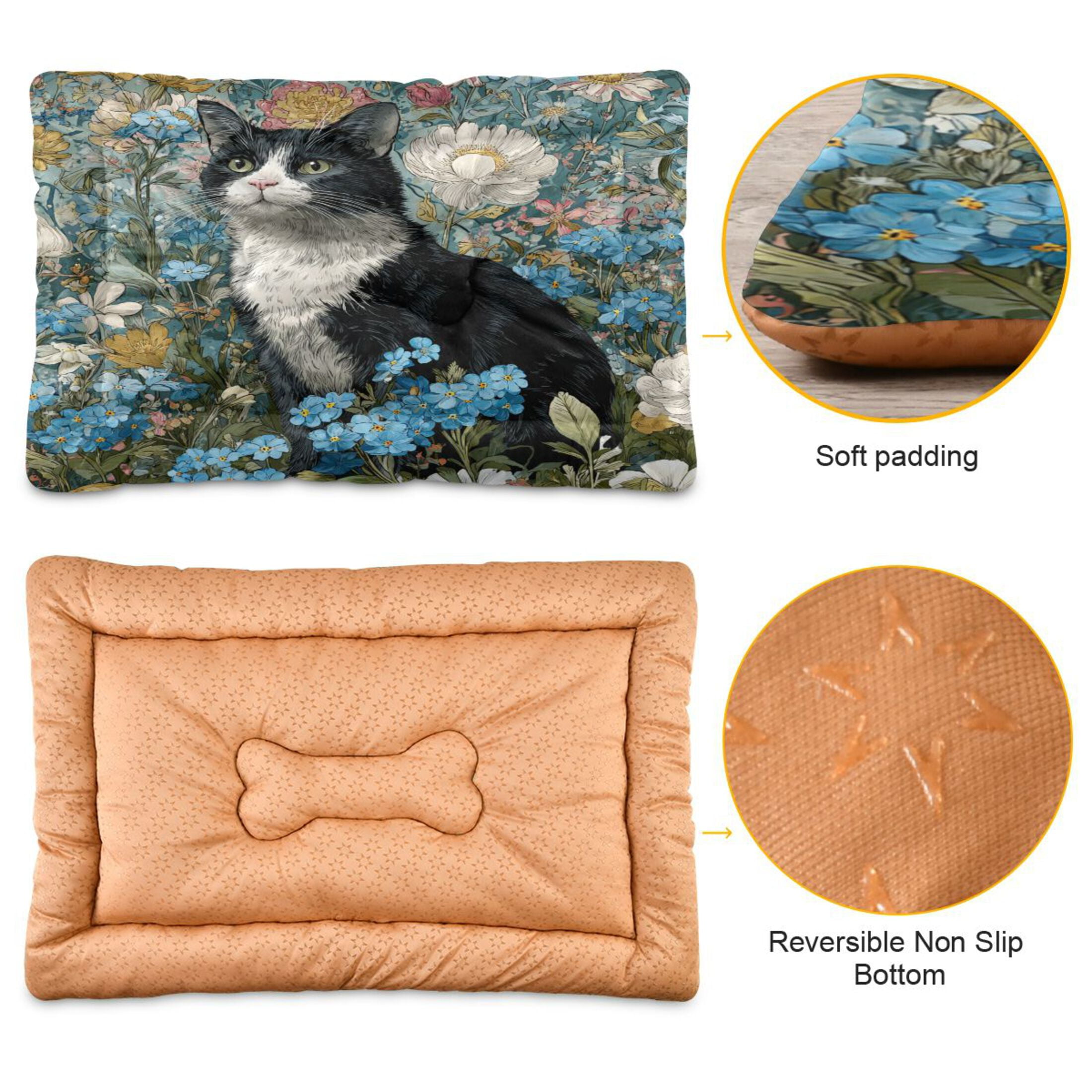 Qxltty Floral Sea Cat Ped Pad Wear-resistant and Hard to Bite Through Sleeping Pad for Small Medium Large Dogs Winter Pet Bed 36×24in