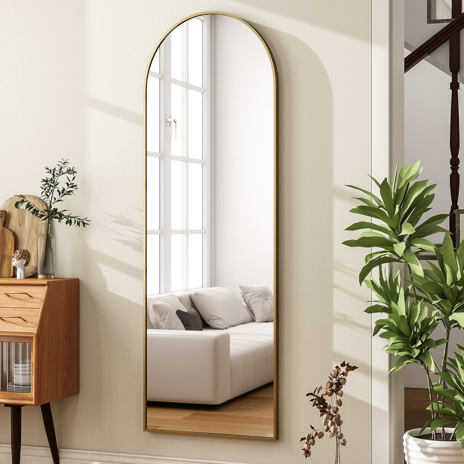 AUROMIR 59"x16" Arched Full Length Standing Full Body Floor Mirror,Gold