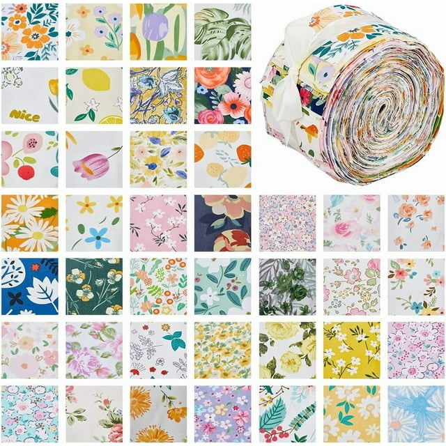Paquete de 40 tiras de tela de algodón con estampado floral para patchwork.