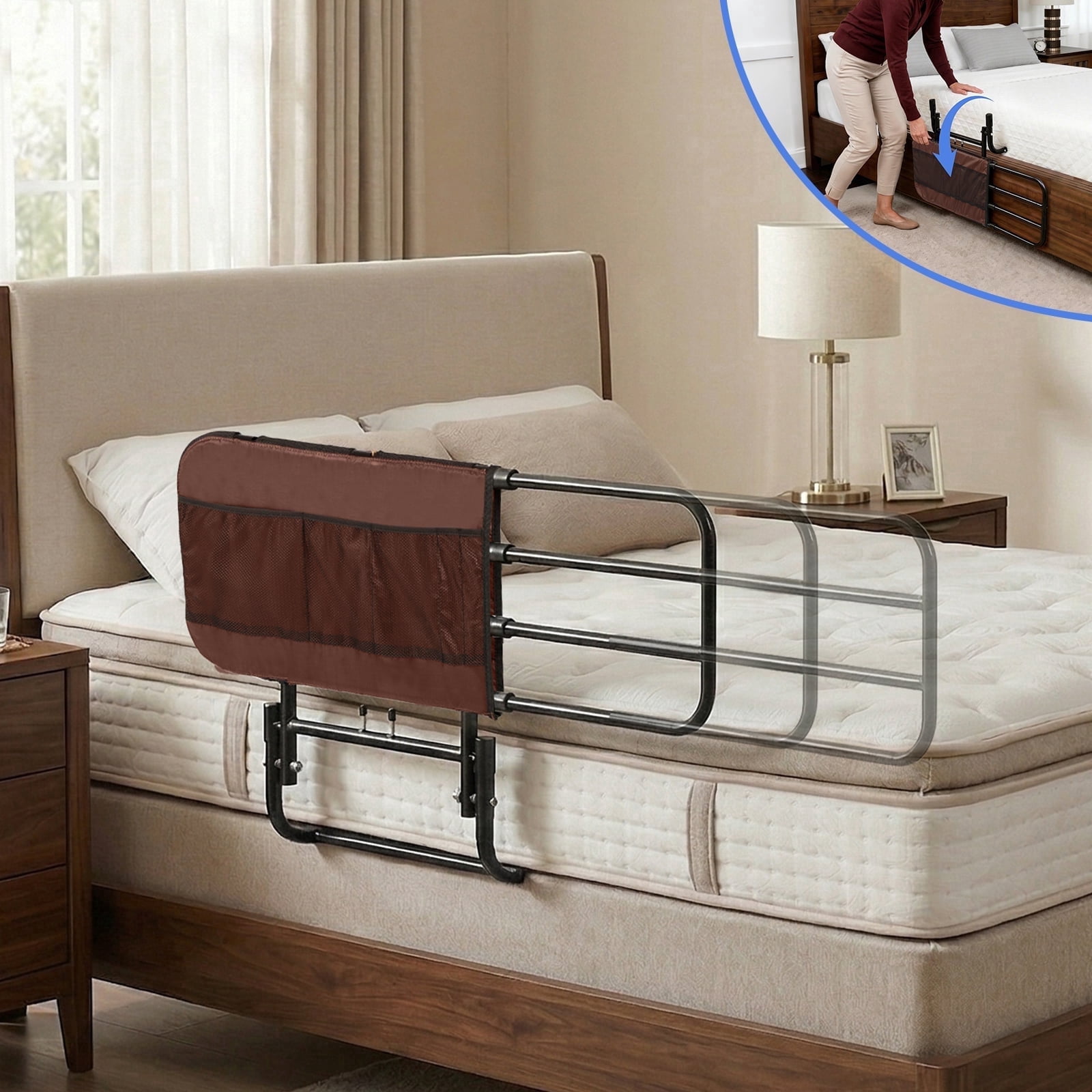 Bed Rails for Seniors - Adjustable 26-42 in, Fold Down, 300 lb Capacity, with Organizer Pouch, Fits Twin Full Queen King Bedss), 300lb Capacity, Fits Twin Full Queen King Beds