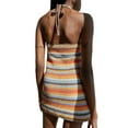 thumbnail image 4 of ITFABS Women's Halter Sleeveless Color Block Crochet Bodycon Mini Dress, 4 of 7