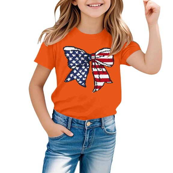 EnJoCho Boys Girls 4th of July Shirt Cotton Kid Red White and Blue USA American Flag Shirts Comfortable Patriotic Top Printed T-Shirt 4th of July Kids Star Print T-Shirt
