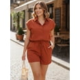 thumbnail image 6 of Women's 2 Piece Outfits Summer Sleeveless Stand Collar Shirt Tops Shorts Set, Resort Beach Lounge Casual Set, Office Women, 6 of 9