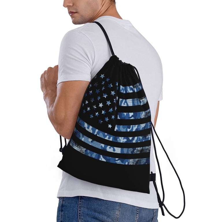 Yiaed Navy Camouflage American Flag Print Drawstring Bags 