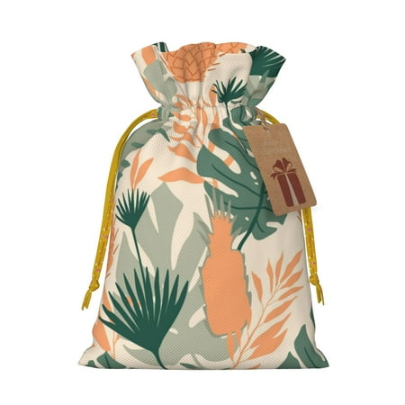 ZICANCN Christmas Gift Bags, Tropical Pineapple Cute Forest Reusable Fabric Drawstring Storage Bags with Drawstring, Medium Size